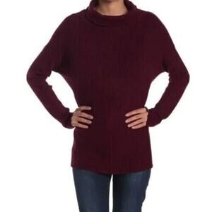 Devotion by Cyrus Women's Cowl Neck Ribbed Tunic Sweater in Ruby Port Medium
